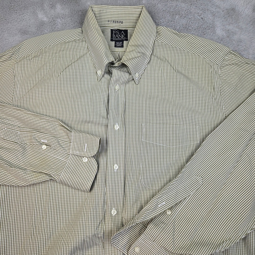 Jos. A. Bank Button Down Shirt Mens 16.5-35 Regular Gingham Plaid Green White